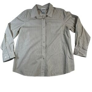 Plus Size Vintage Women Size 18 Striped Button Down Shirt Brown White Academia